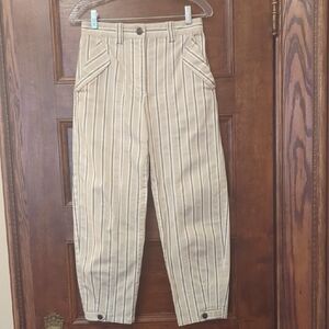 Striped Straight Leg Pants - Button At Bottom - Size Small, White & Cream
